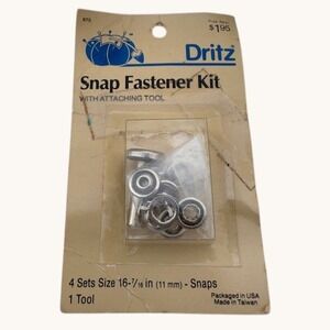Dritz Snap Fastener Kit Size 16 7/16 Inch 11mm Silver Metal 4 Sets with Tool 670